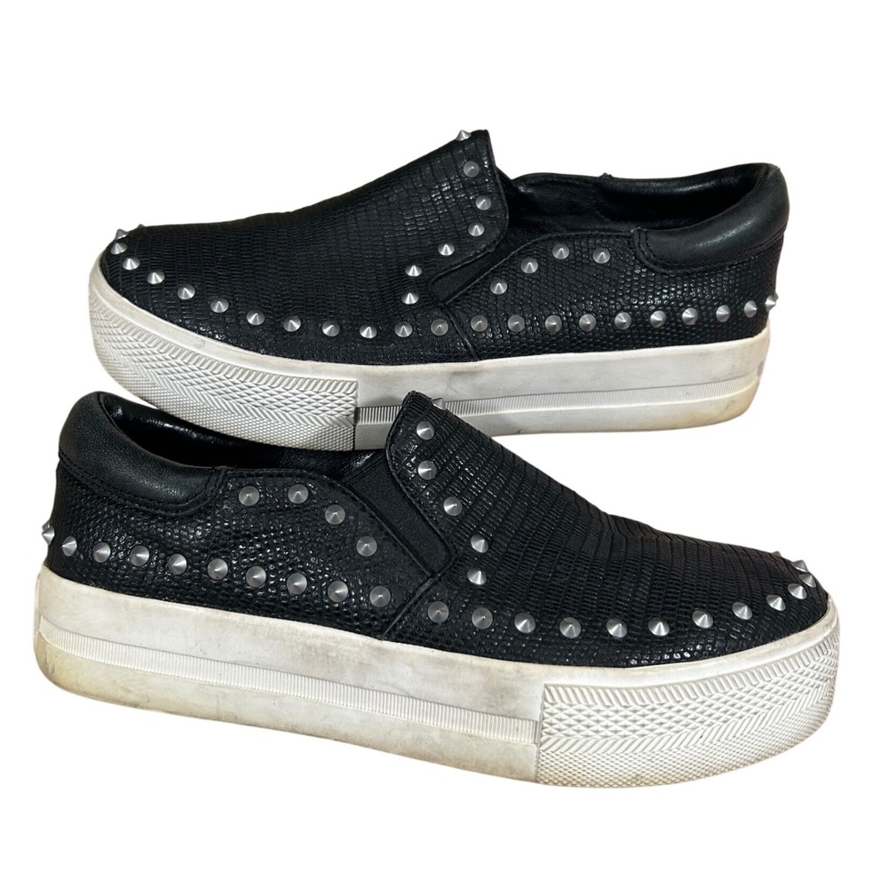 Ash Black Studded Embossed Leather Platform Slip On Sneakers Silver Grunge 90s 7